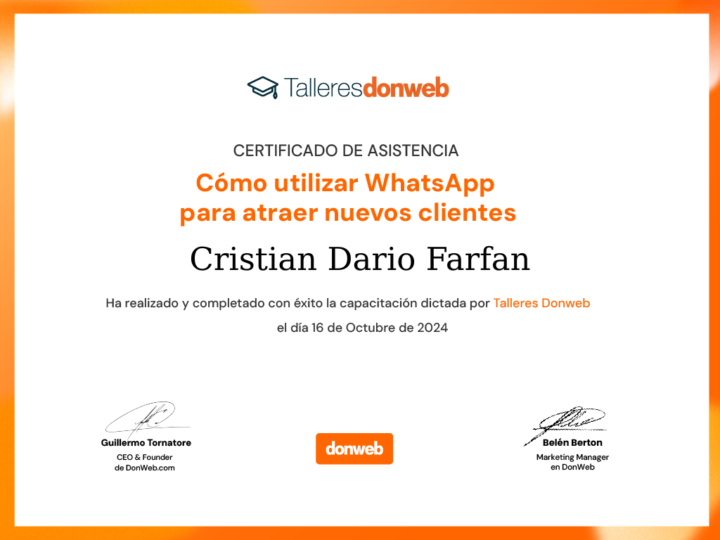 Certificado de asistencia · Talleres DonWeb