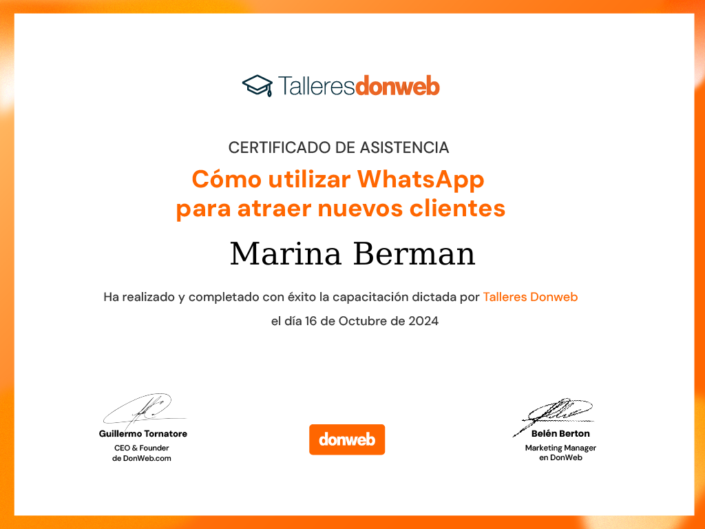 Certificado de asistencia · Talleres DonWeb