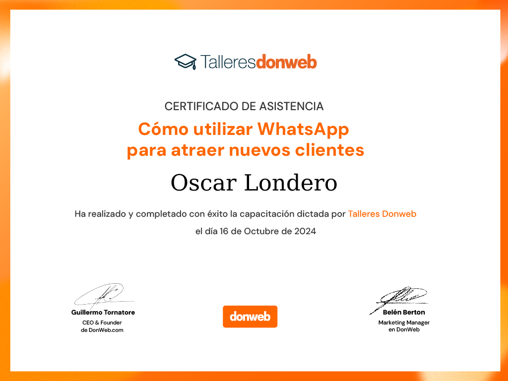 Certificado de asistencia · Talleres DonWeb
