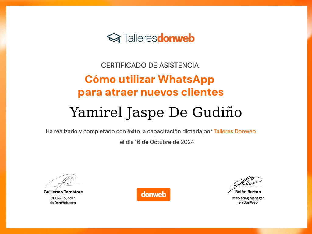 Certificado de asistencia · Talleres DonWeb