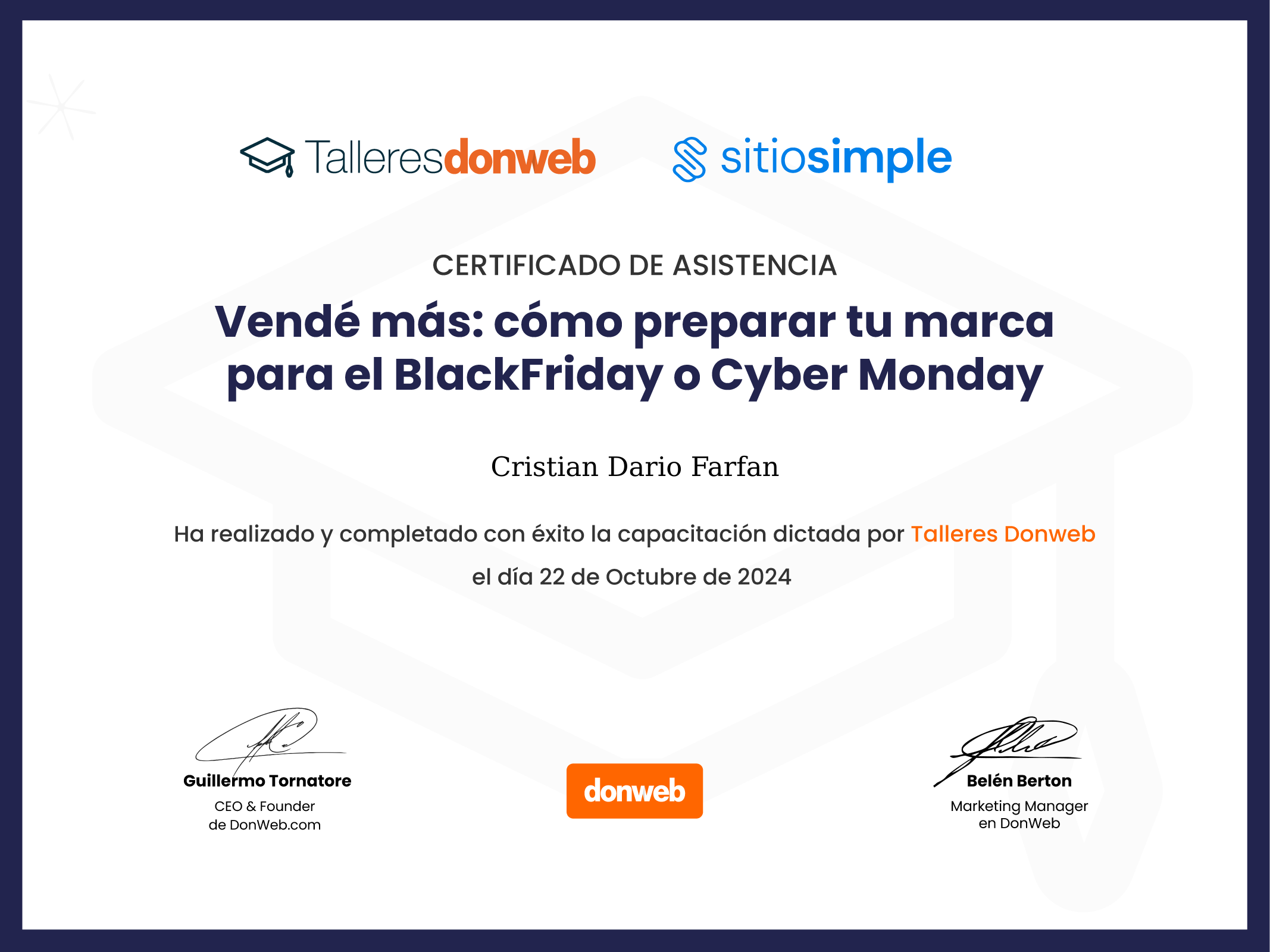 Certificado de asistencia · Talleres DonWeb
