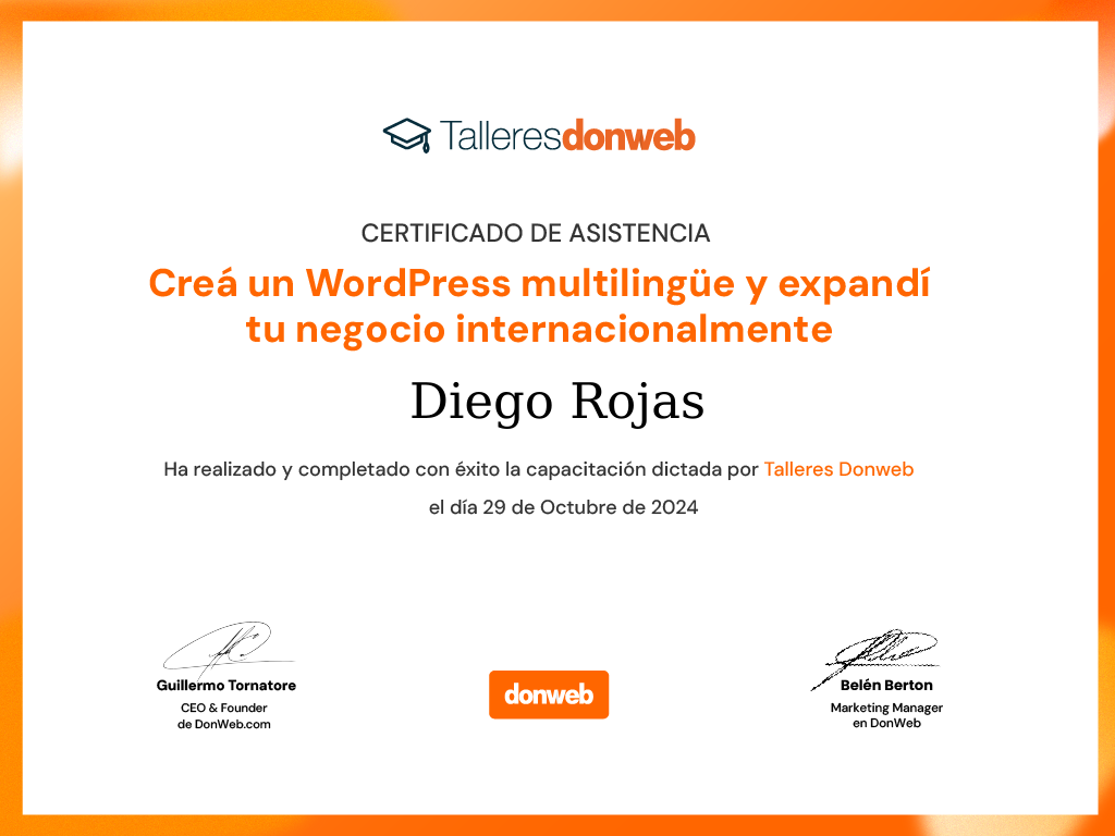 Certificado de asistencia · Talleres DonWeb