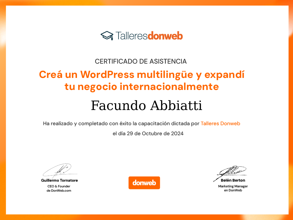 Certificado de asistencia · Talleres DonWeb