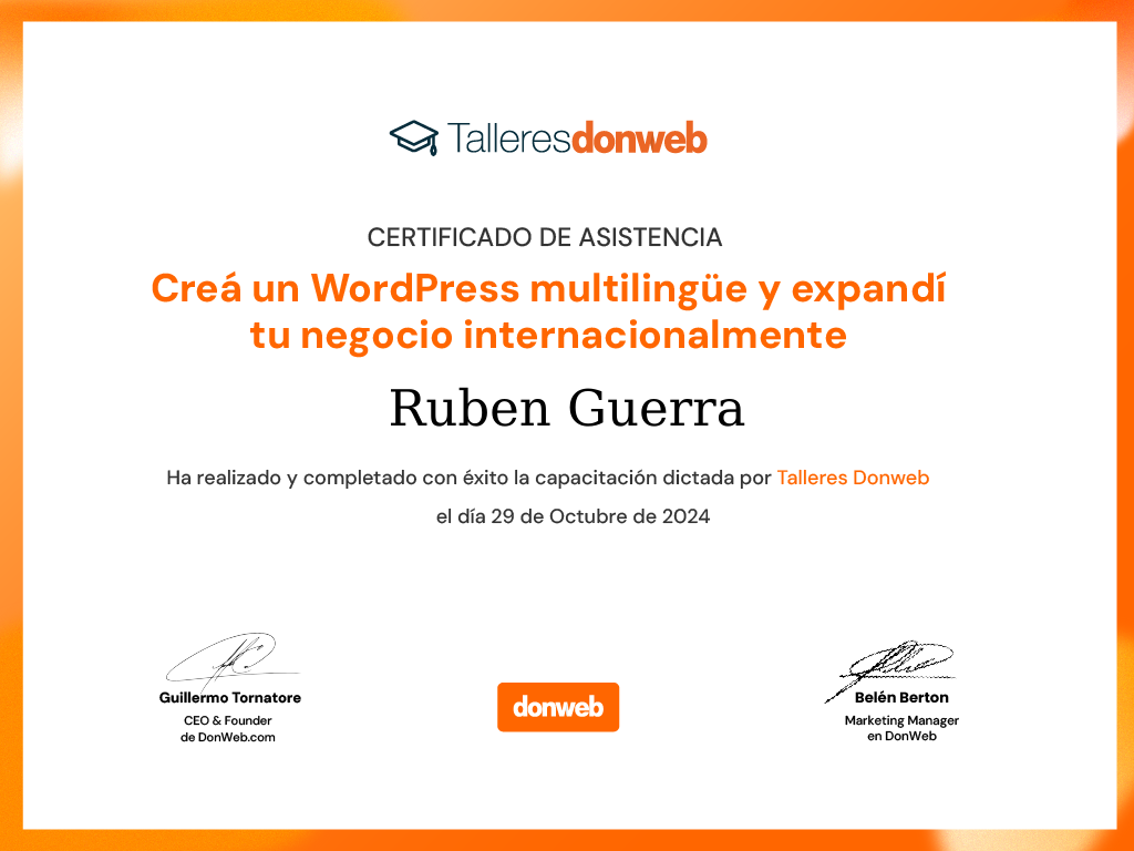 Certificado de asistencia · Talleres DonWeb