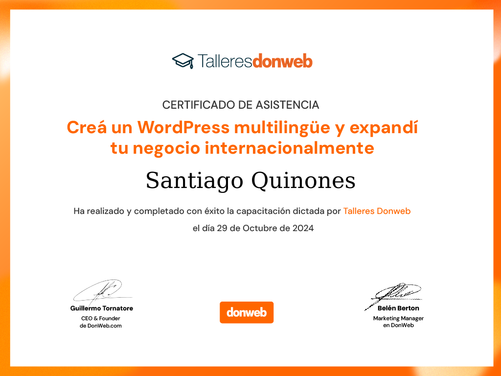 Certificado de asistencia · Talleres DonWeb