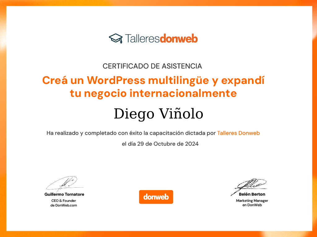 Certificado de asistencia · Talleres DonWeb