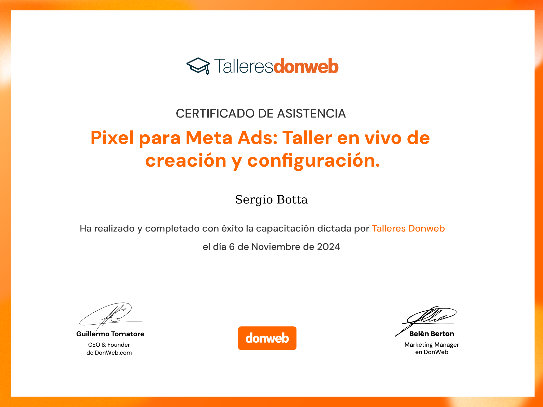 Certificado de asistencia · Talleres DonWeb