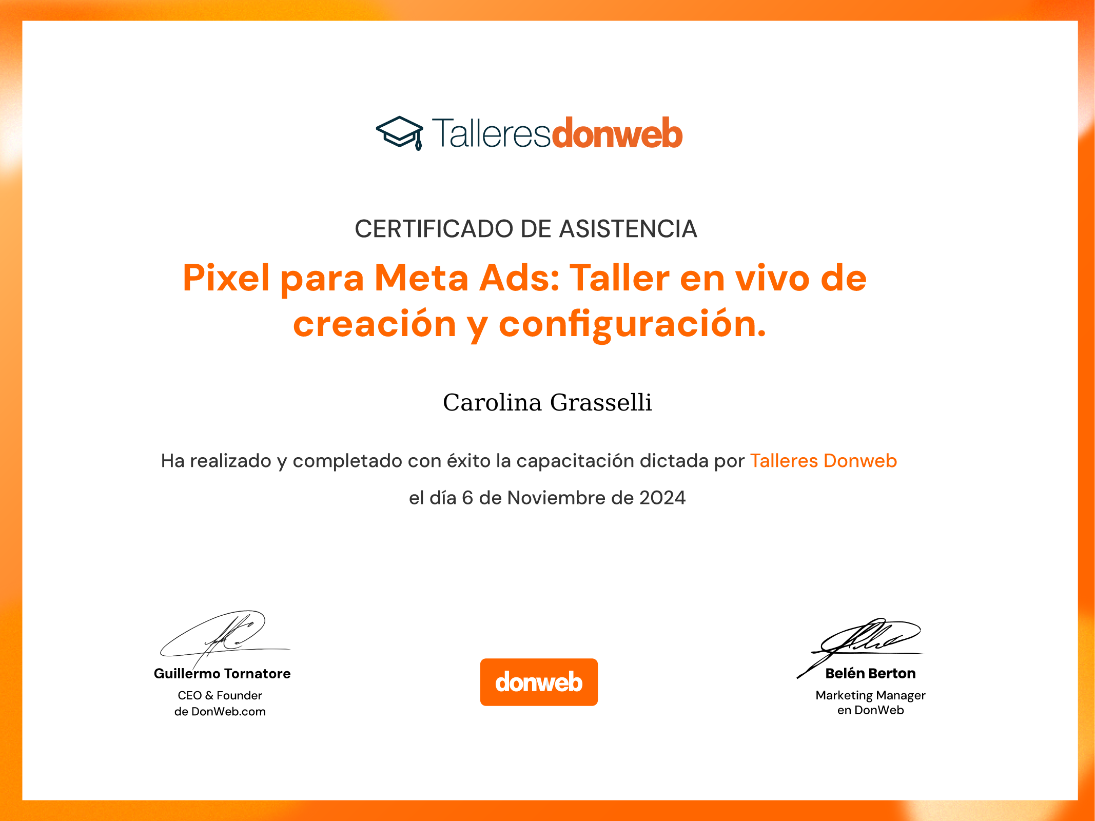 Certificado de asistencia · Talleres DonWeb