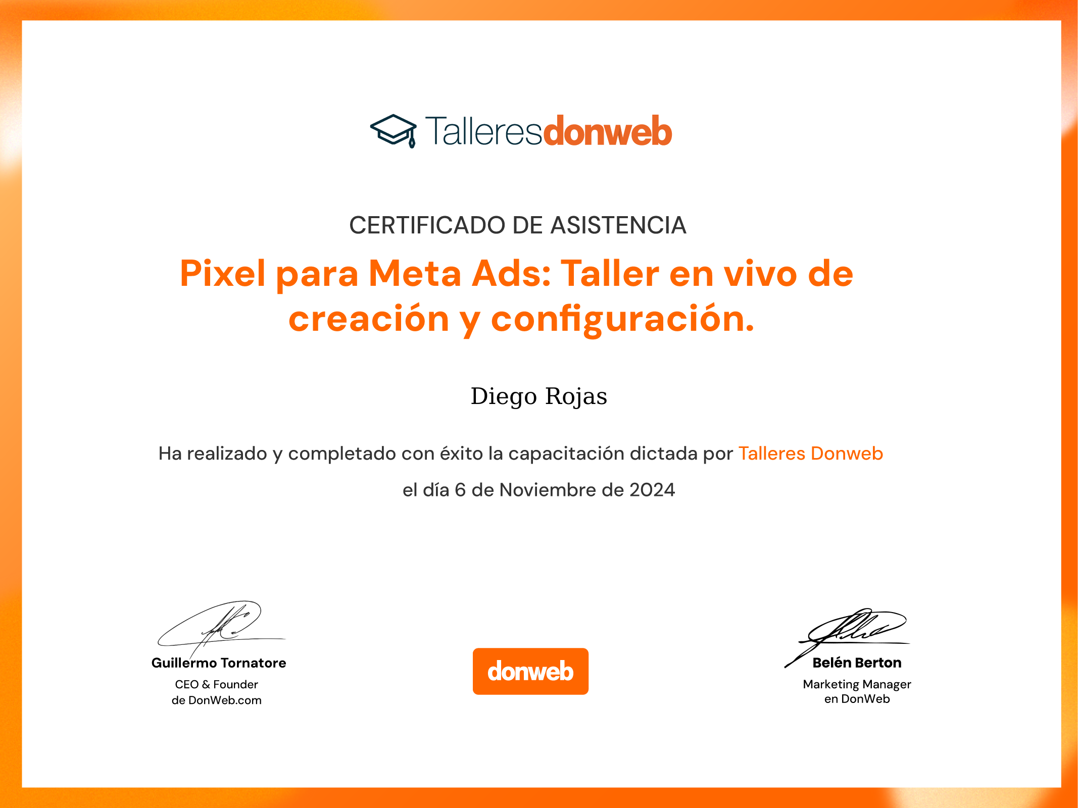 Certificado de asistencia · Talleres DonWeb