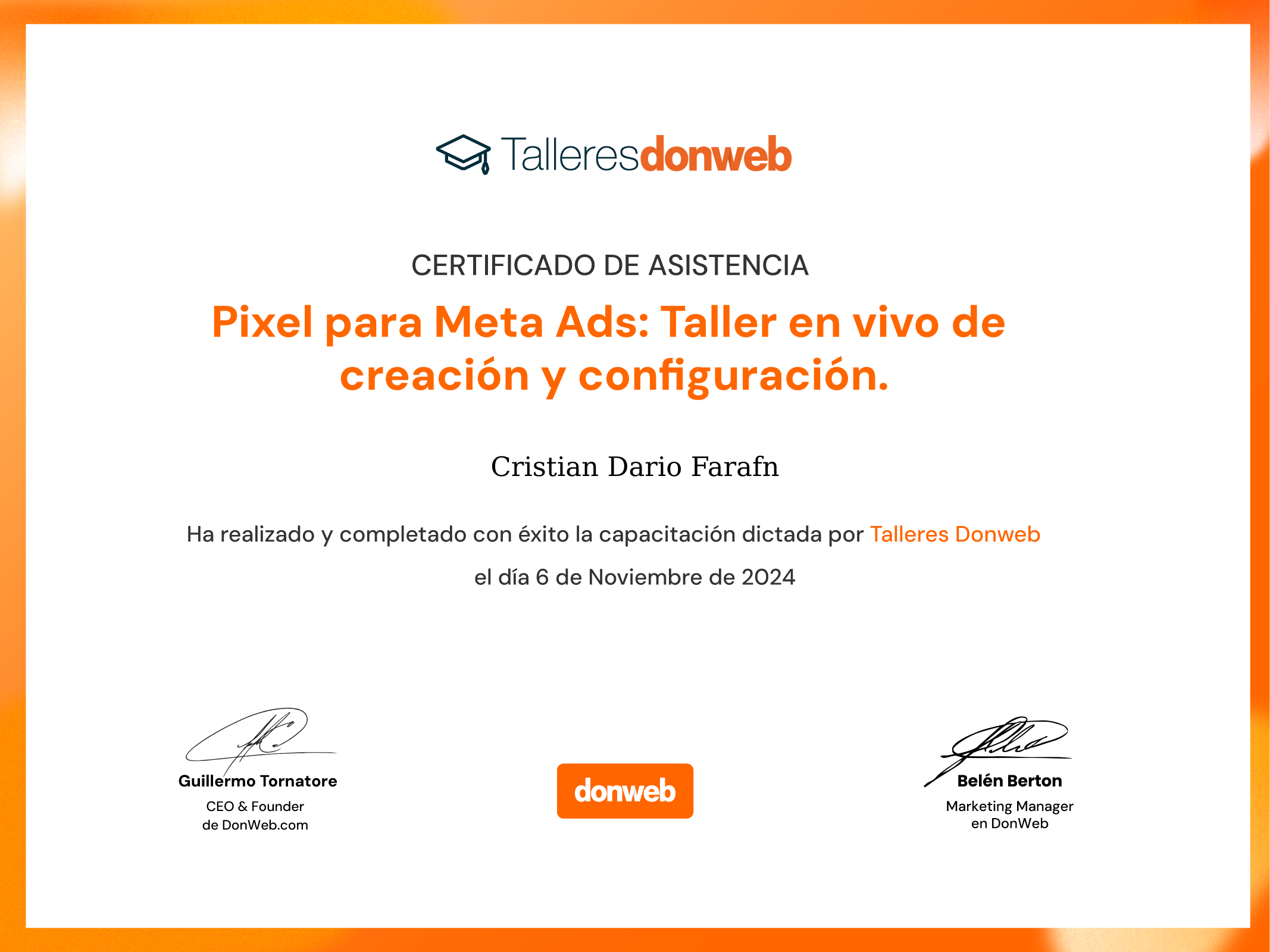 Certificado de asistencia · Talleres DonWeb