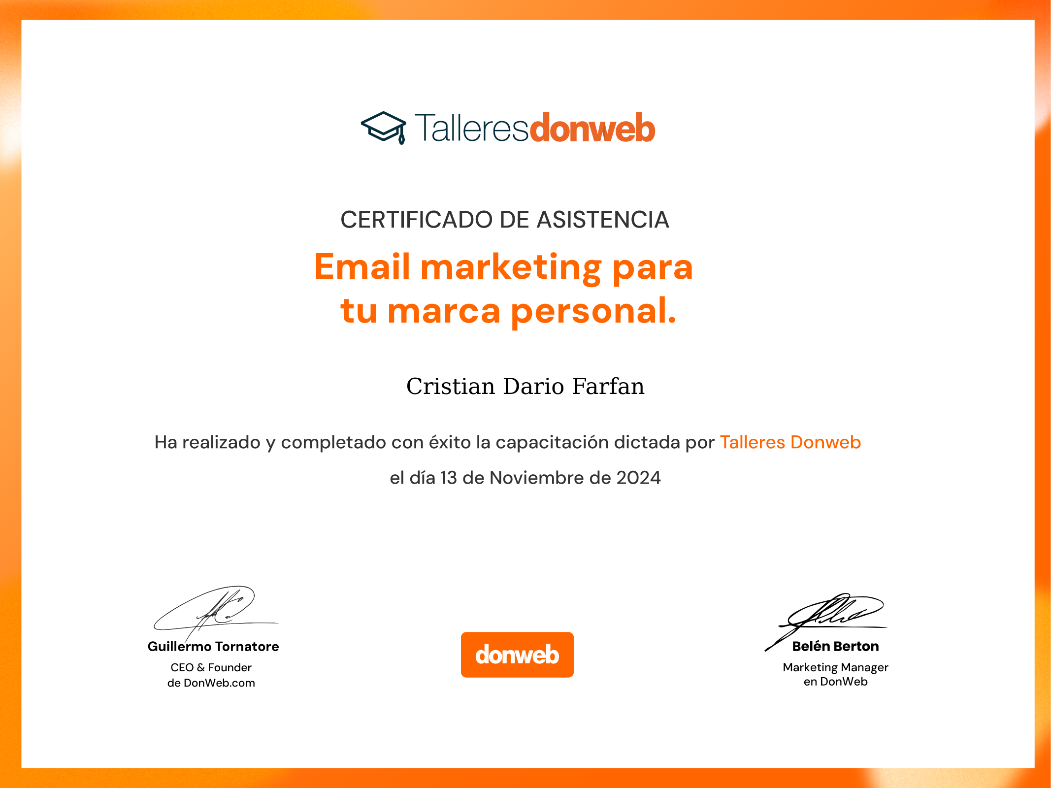Certificado de asistencia · Talleres DonWeb