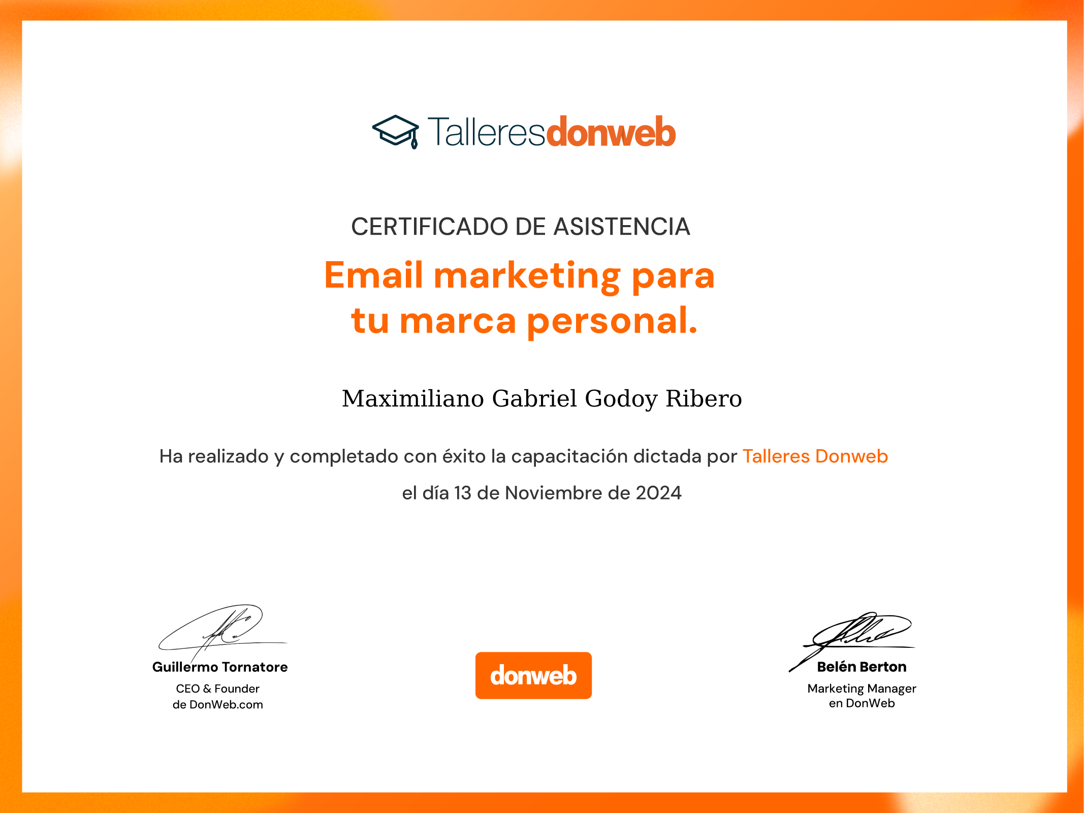 Certificado de asistencia · Talleres DonWeb