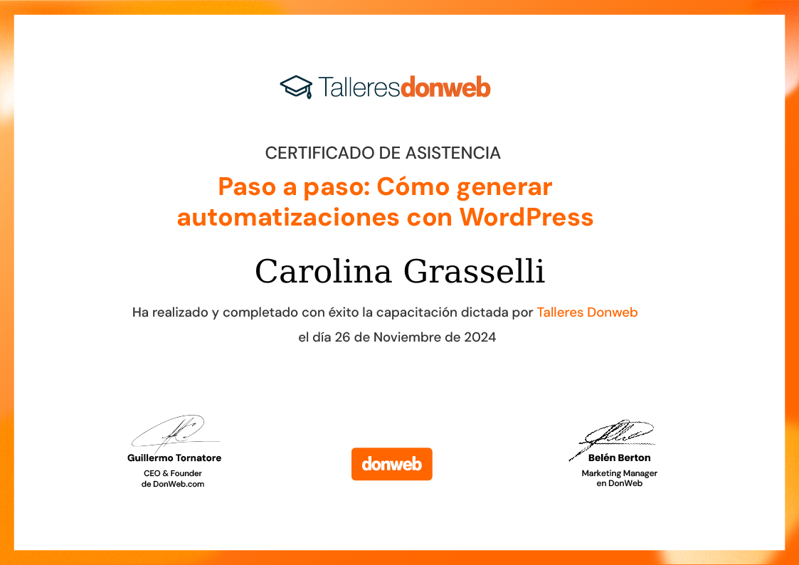 Certificado de asistencia · Talleres DonWeb