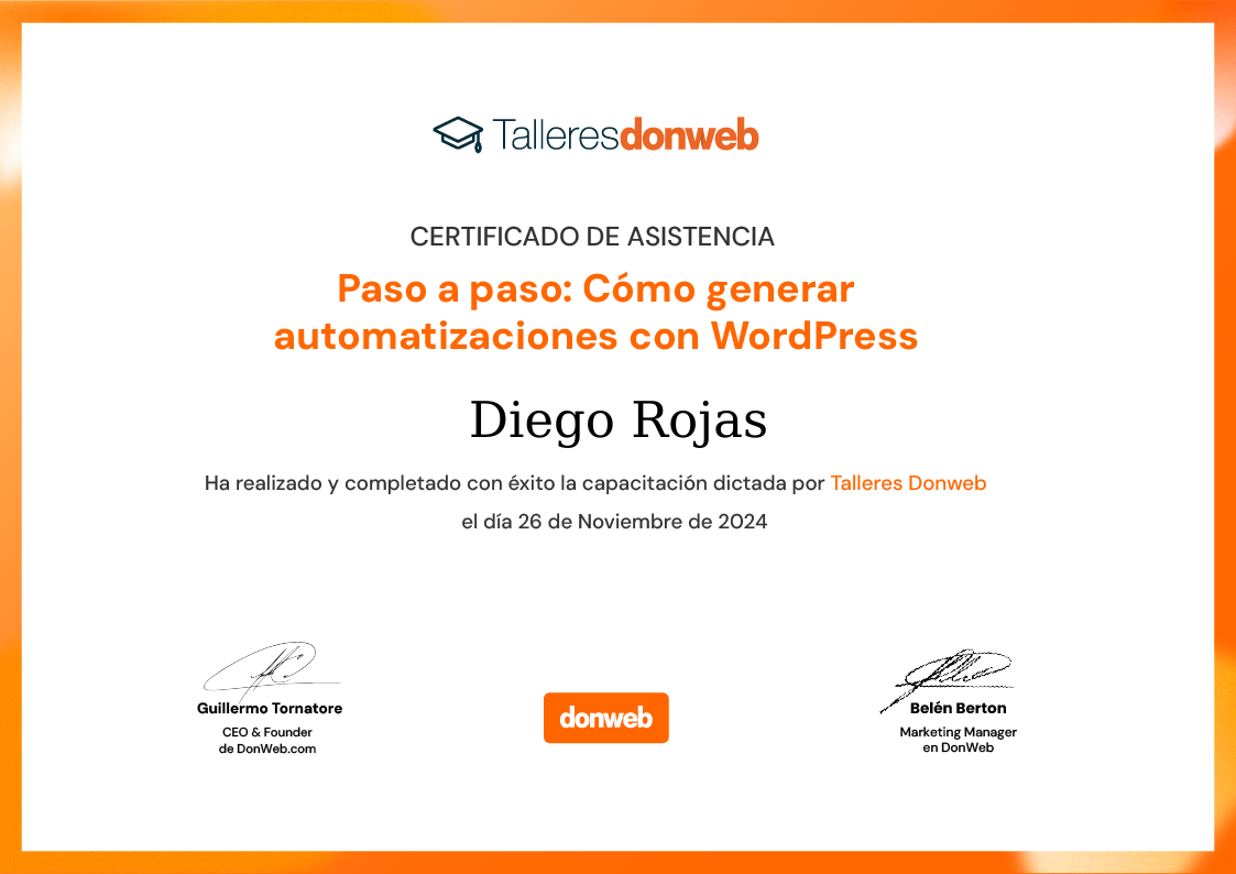 Certificado de asistencia · Talleres DonWeb