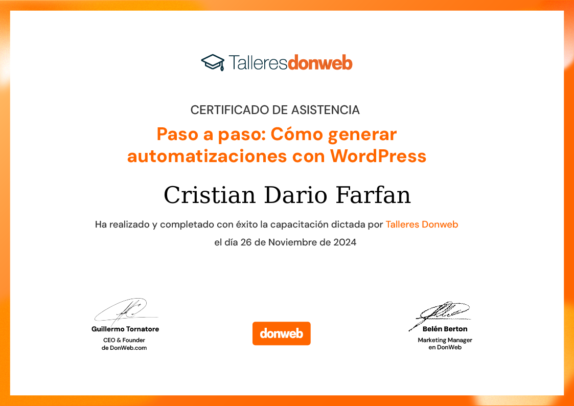 Certificado de asistencia · Talleres DonWeb