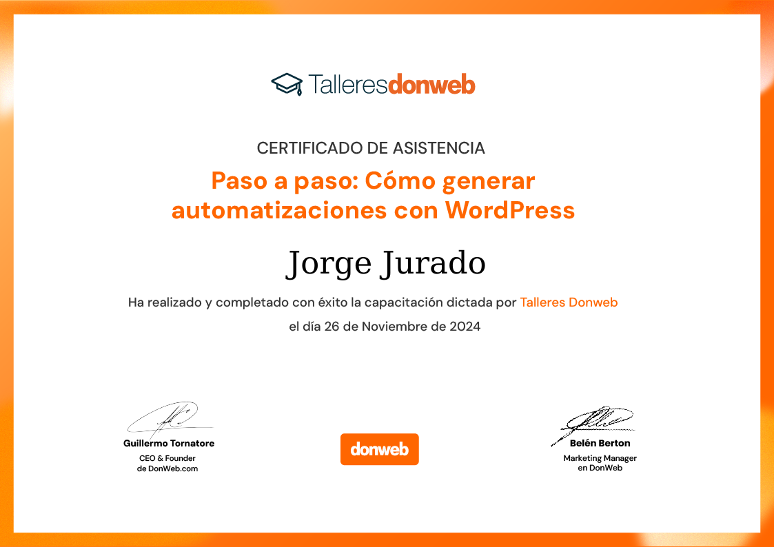 Certificado de asistencia · Talleres DonWeb