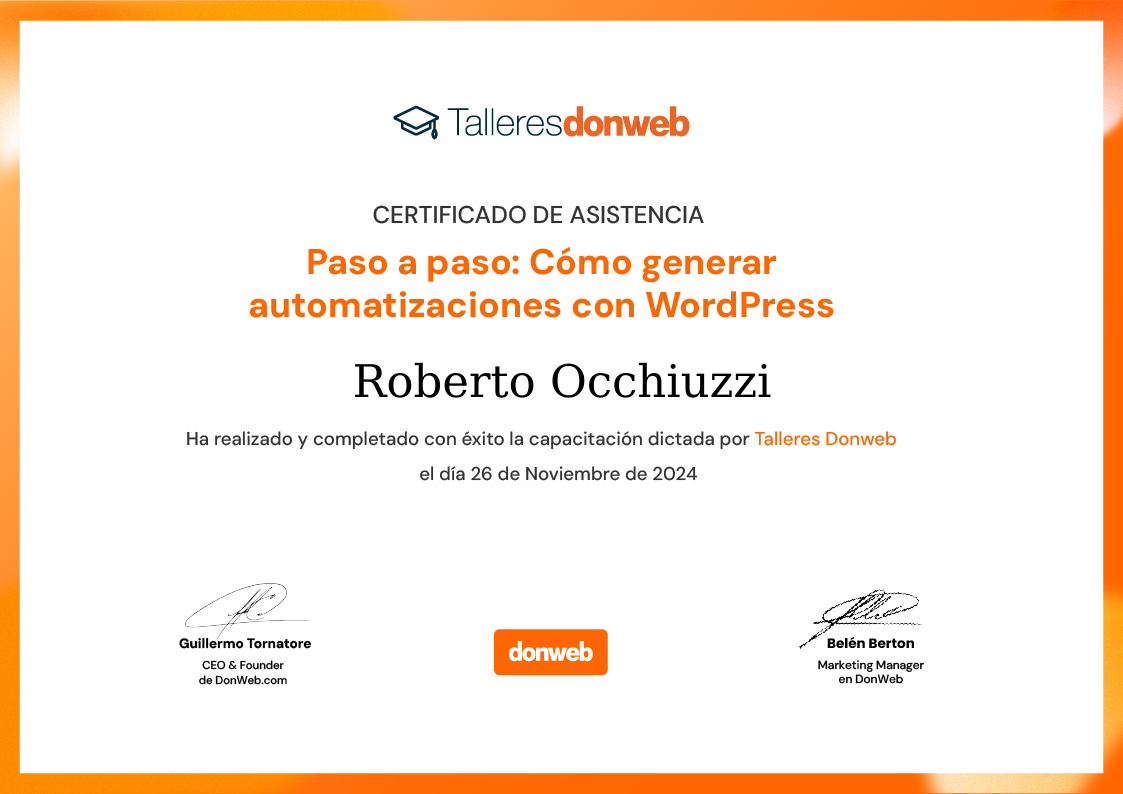Certificado de asistencia · Talleres DonWeb