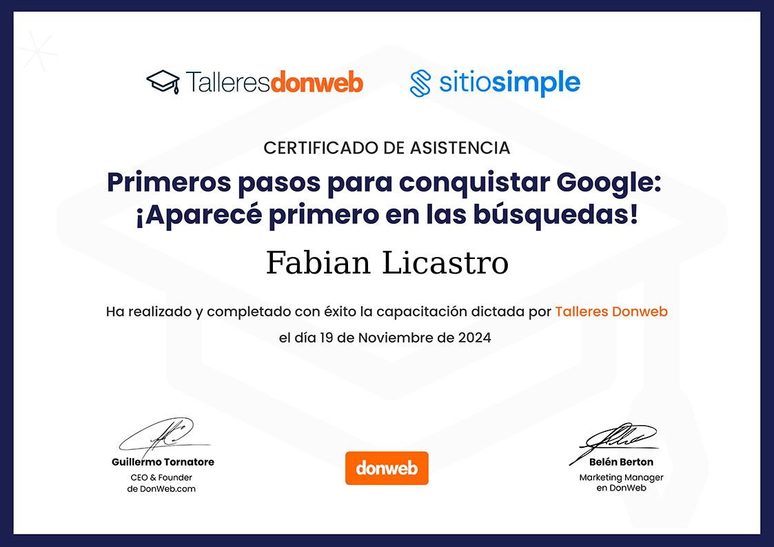 Certificado de asistencia · Talleres DonWeb