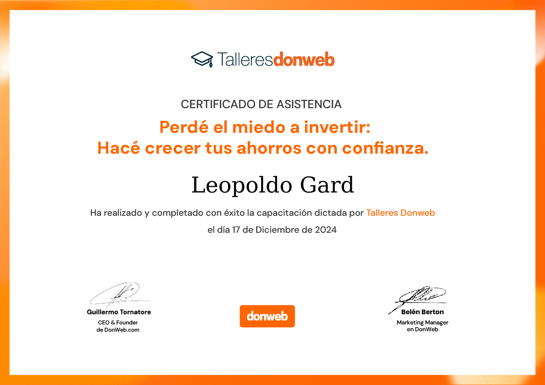 Certificado de asistencia · Talleres DonWeb