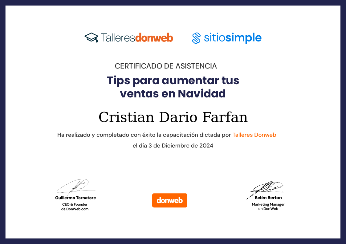 Certificado de asistencia · Talleres DonWeb