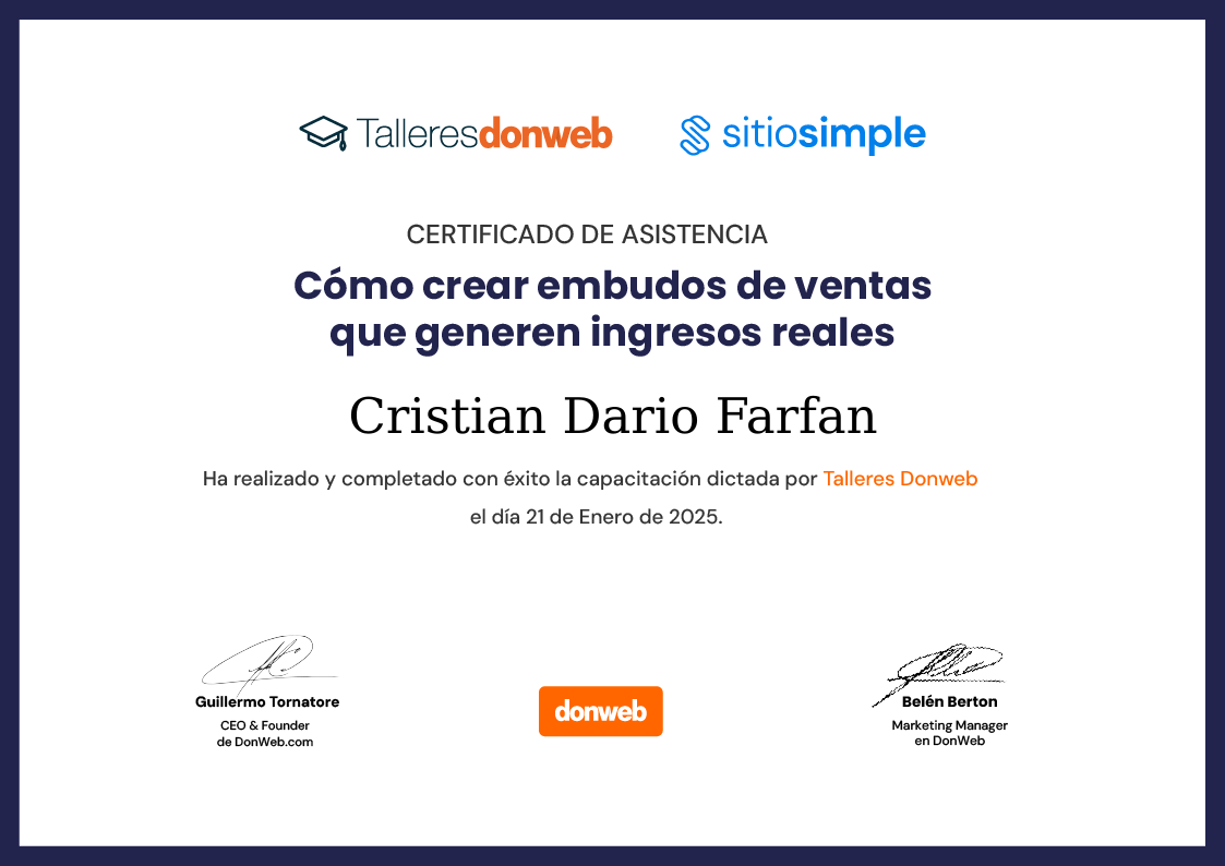Certificado de asistencia · Talleres DonWeb