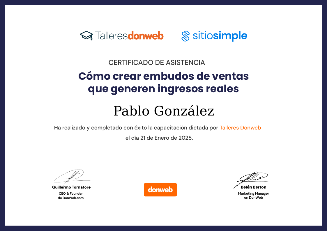 Certificado de asistencia · Talleres DonWeb