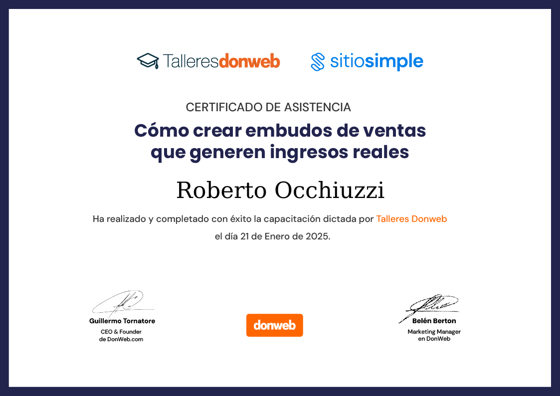 Certificado de asistencia · Talleres DonWeb