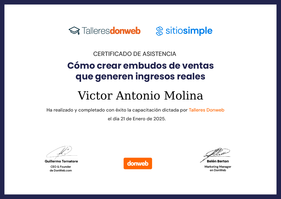Certificado de asistencia · Talleres DonWeb