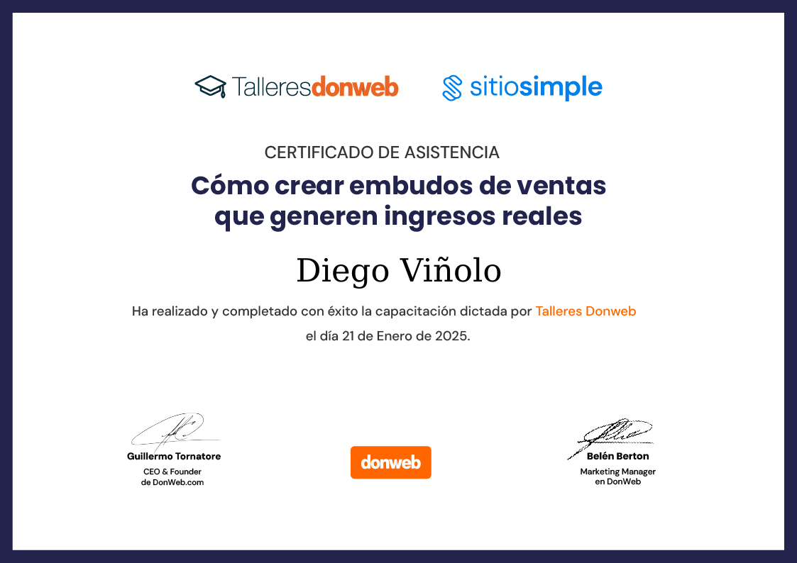 Certificado de asistencia · Talleres DonWeb