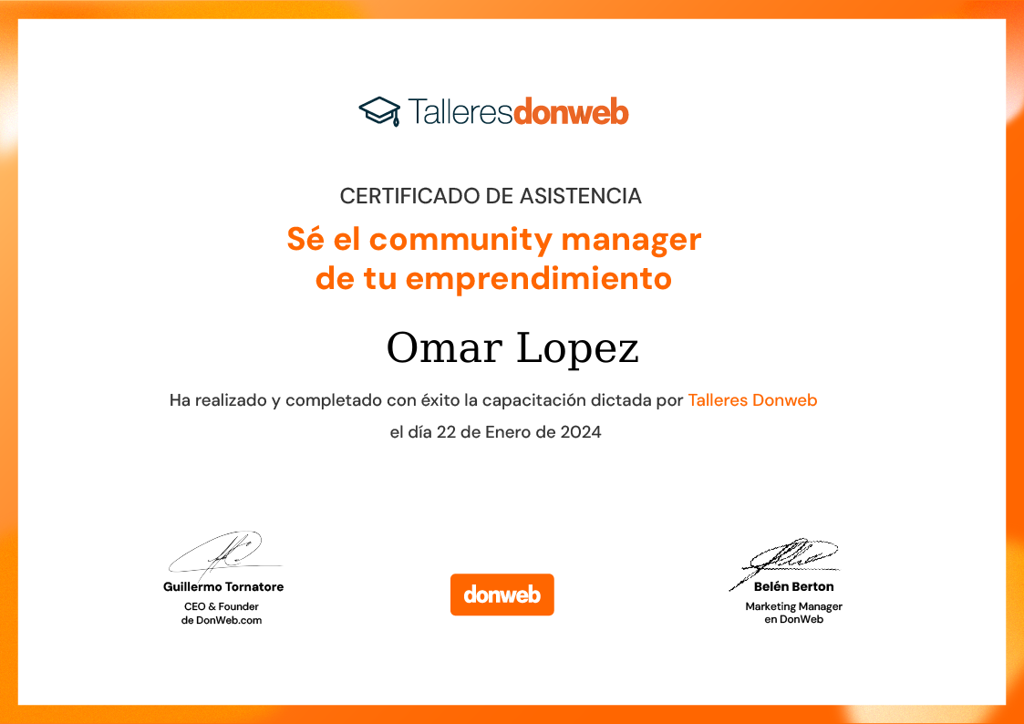 Certificado de asistencia · Talleres DonWeb