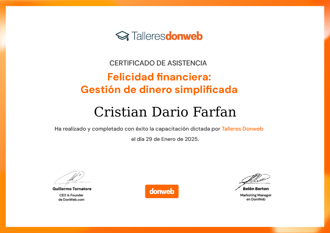 Certificado de asistencia · Talleres DonWeb