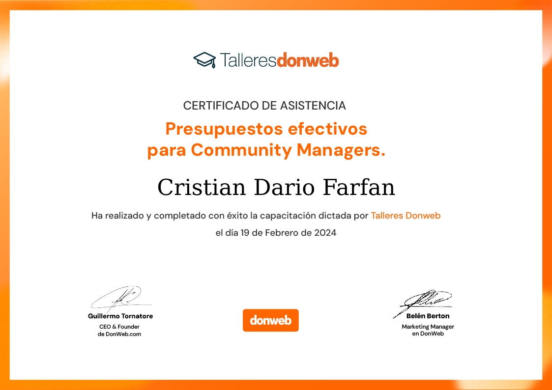 Certificado de asistencia · Talleres DonWeb