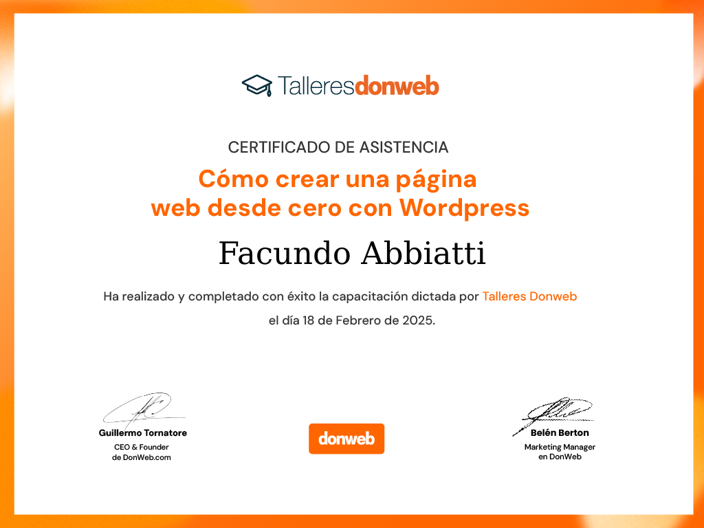 Certificado de asistencia · Talleres DonWeb