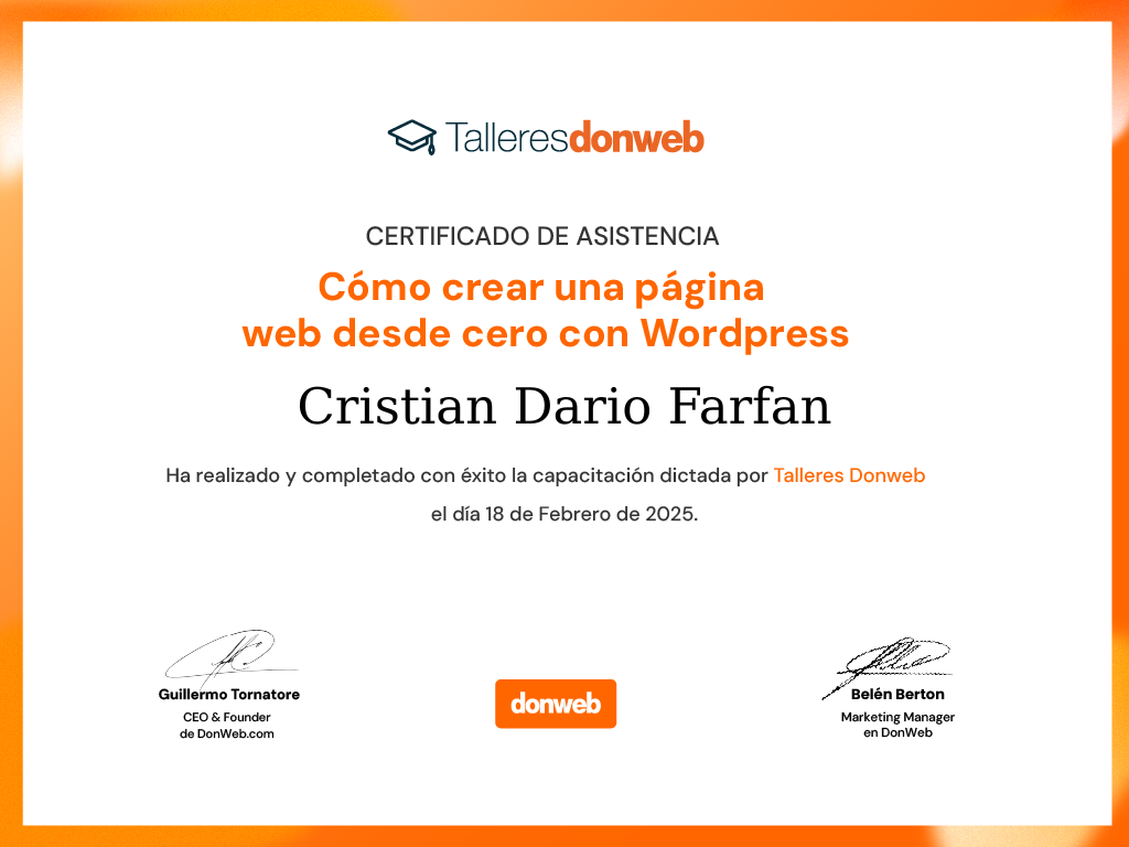Certificado de asistencia · Talleres DonWeb