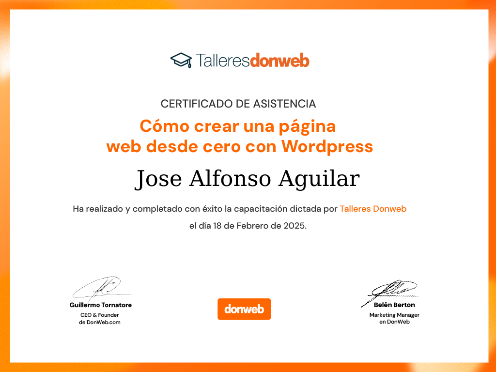 Certificado de asistencia · Talleres DonWeb