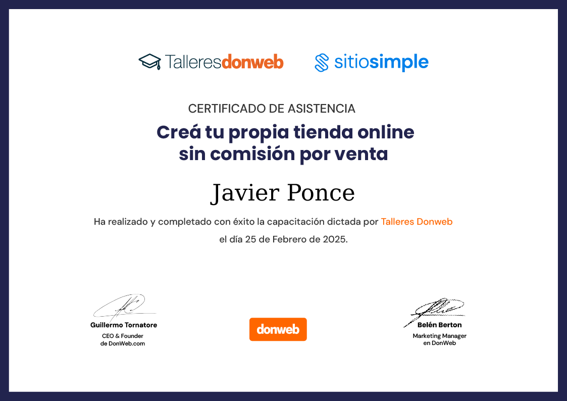 Certificado de asistencia · Talleres DonWeb