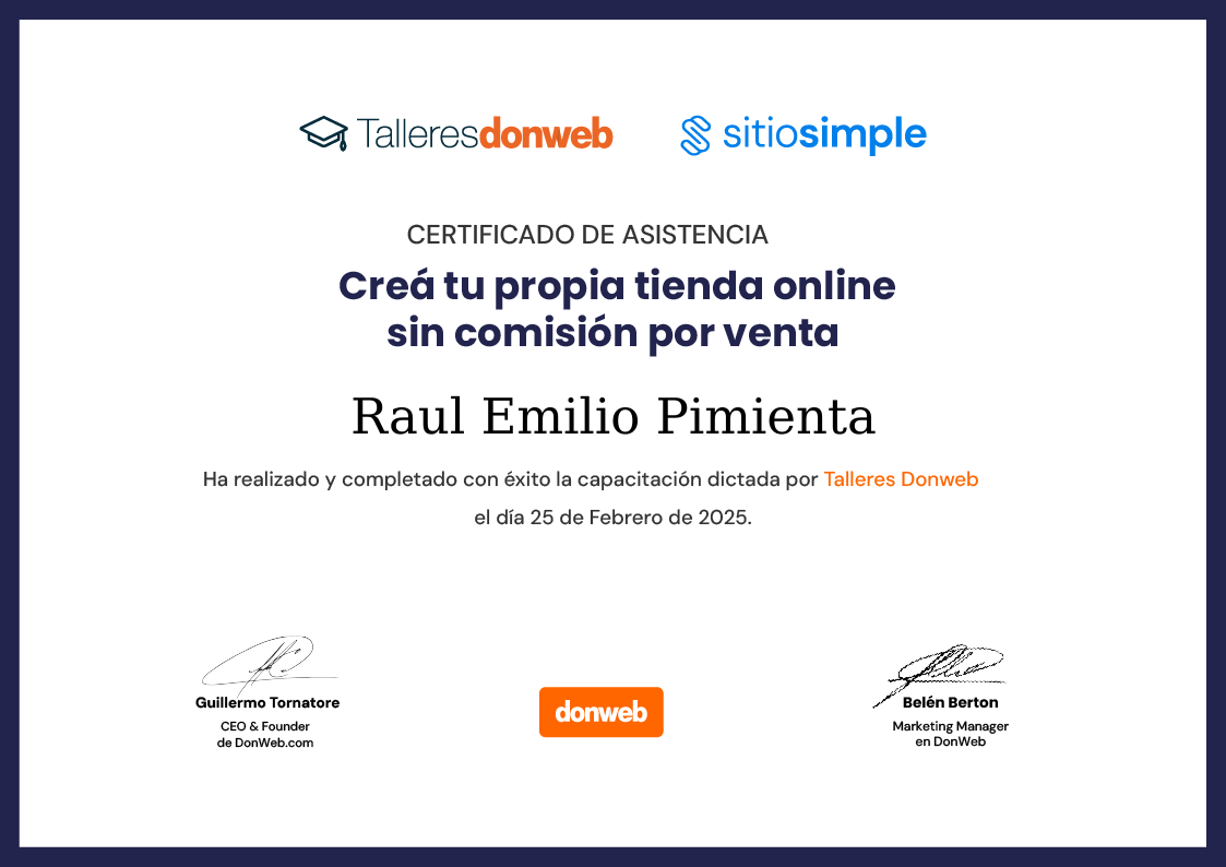 Certificado de asistencia · Talleres DonWeb