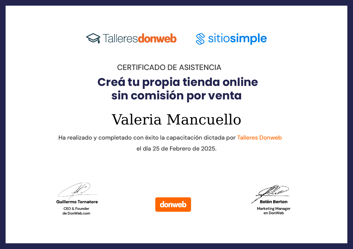Certificado de asistencia · Talleres DonWeb