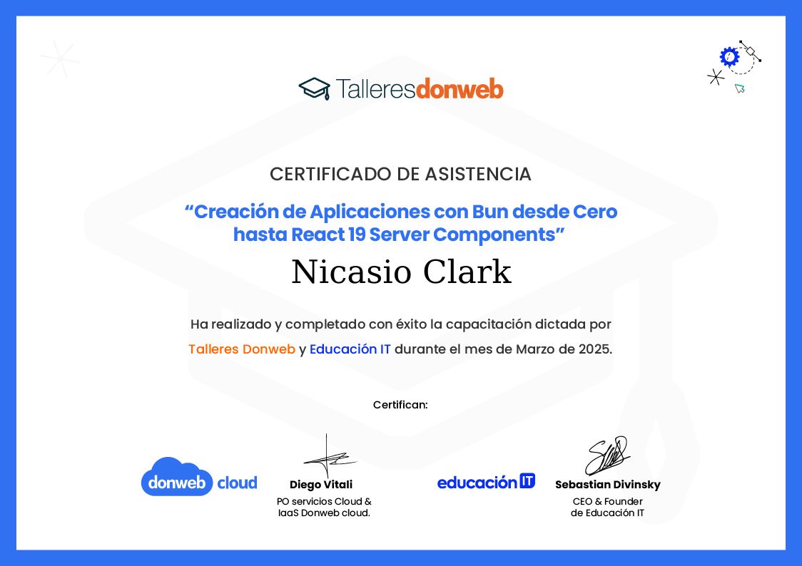 Certificado de asistencia · Talleres DonWeb