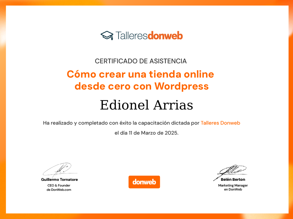 Certificado de asistencia · Talleres DonWeb
