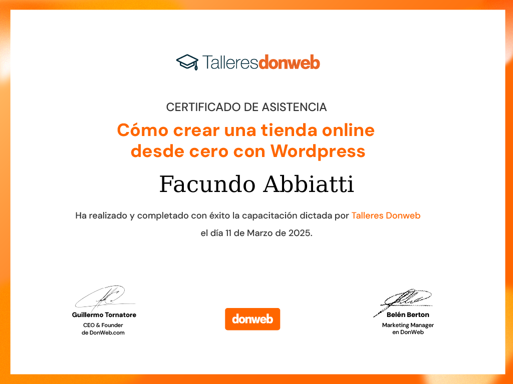 Certificado de asistencia · Talleres DonWeb