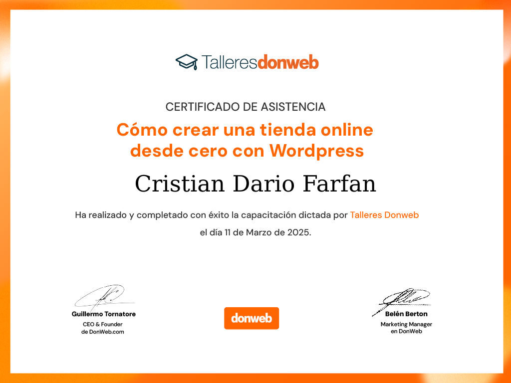 Certificado de asistencia · Talleres DonWeb