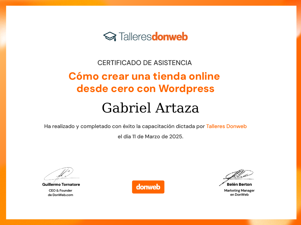 Certificado de asistencia · Talleres DonWeb