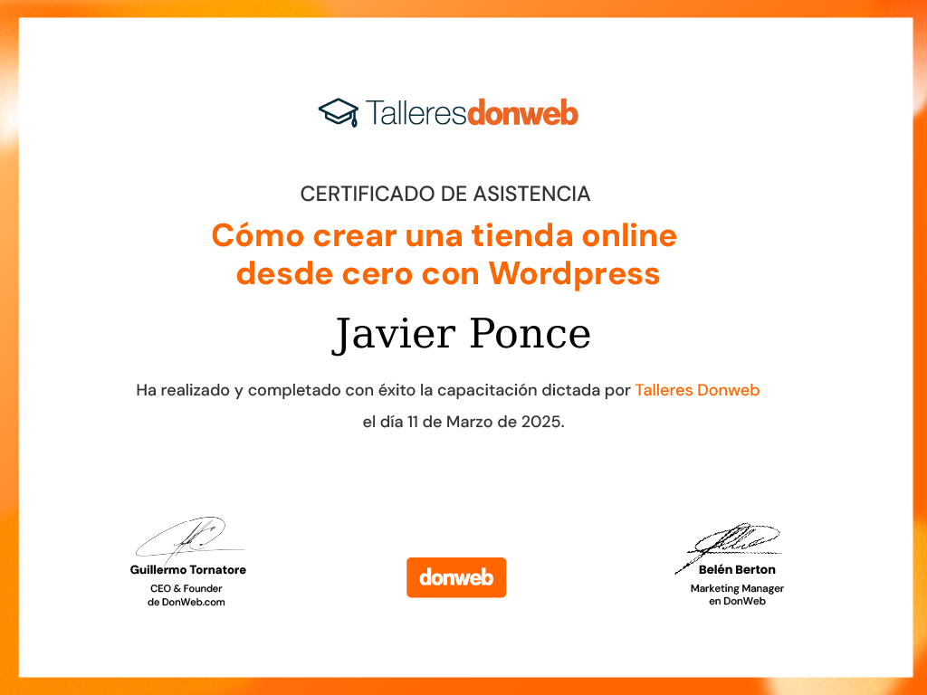Certificado de asistencia · Talleres DonWeb
