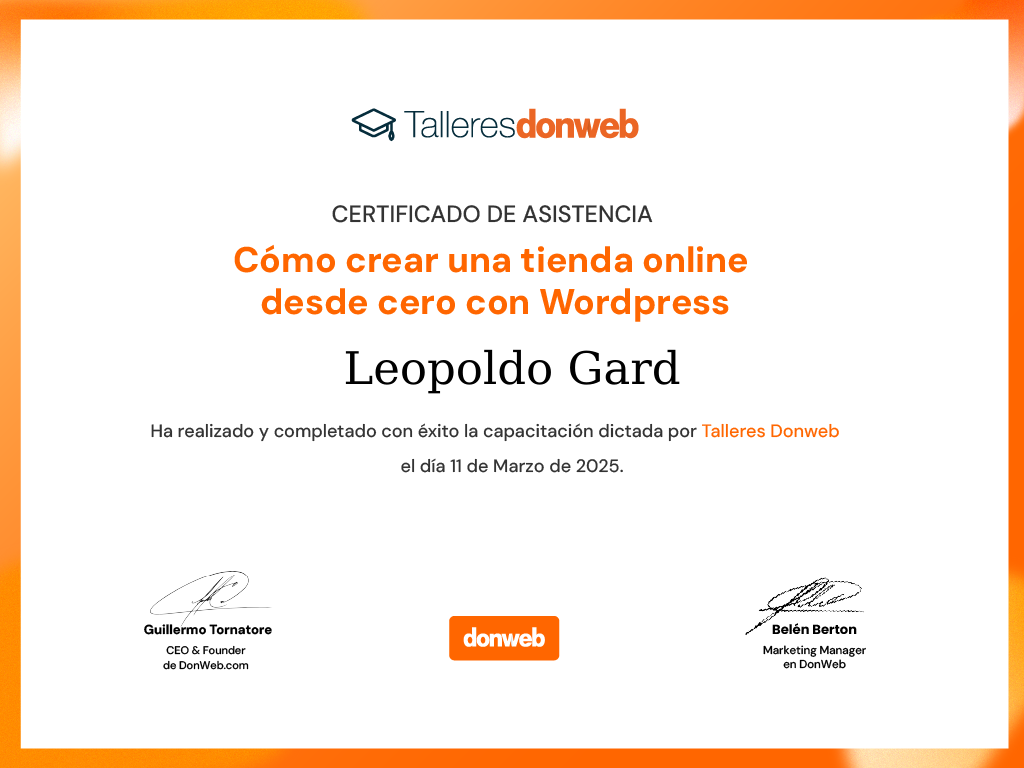 Certificado de asistencia · Talleres DonWeb