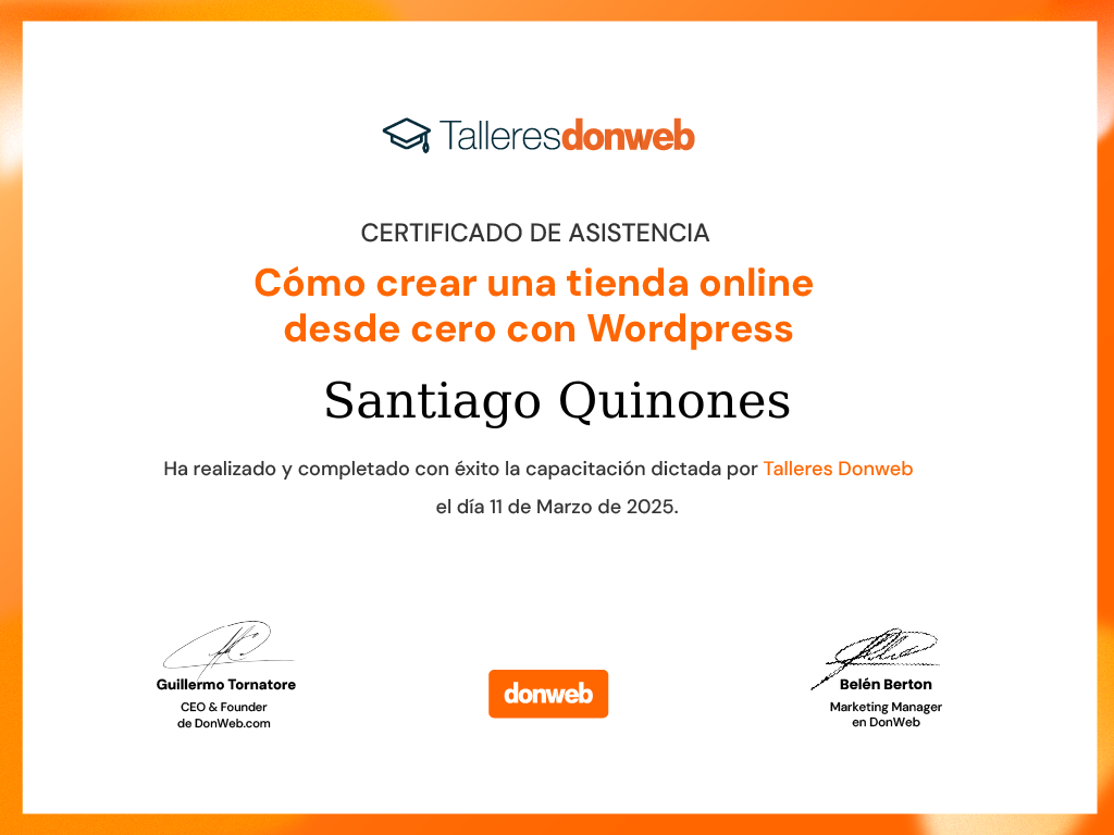 Certificado de asistencia · Talleres DonWeb