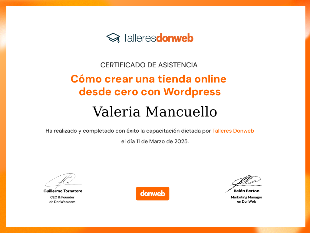 Certificado de asistencia · Talleres DonWeb
