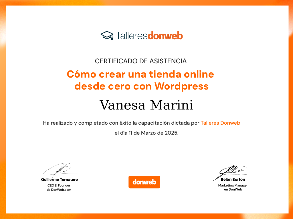 Certificado de asistencia · Talleres DonWeb