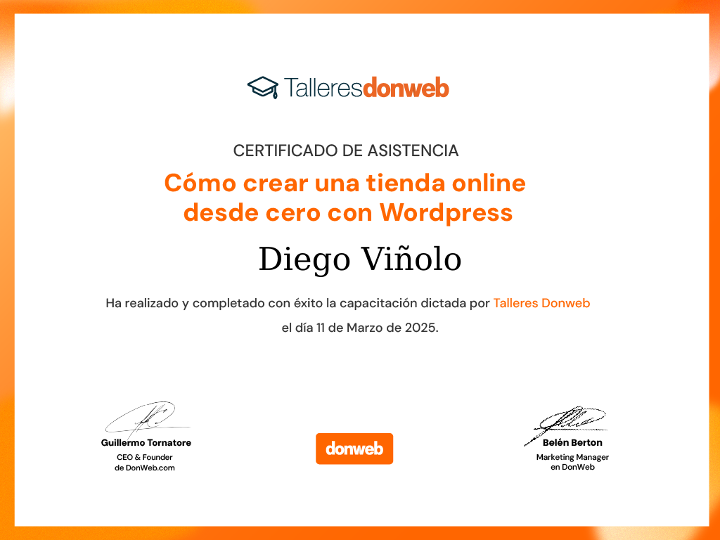 Certificado de asistencia · Talleres DonWeb