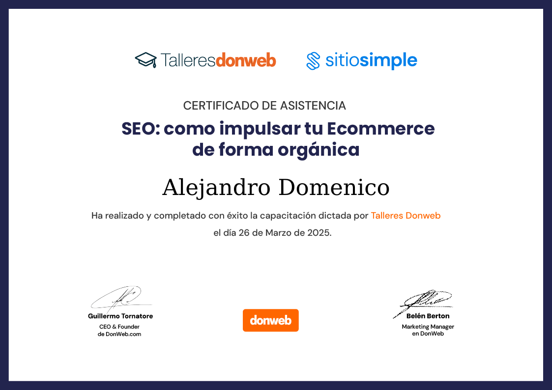 Certificado de asistencia · Talleres DonWeb